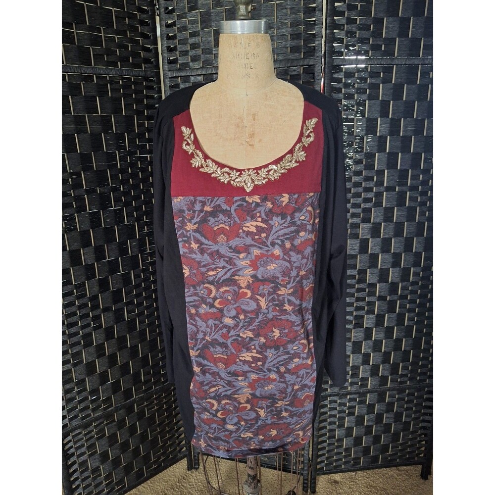 Soft Surroundings Floral Tunic Top 3X Embroidered Mixed Media Boho Chic Art